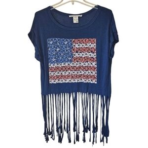 American Rag Floral USA Flag Cold Shoulder Size XS Oversized